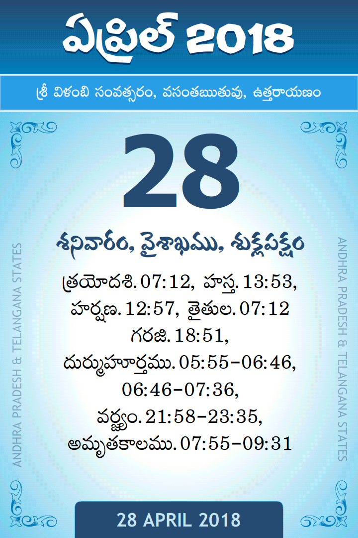 28 April 2018 Telugu Calendar