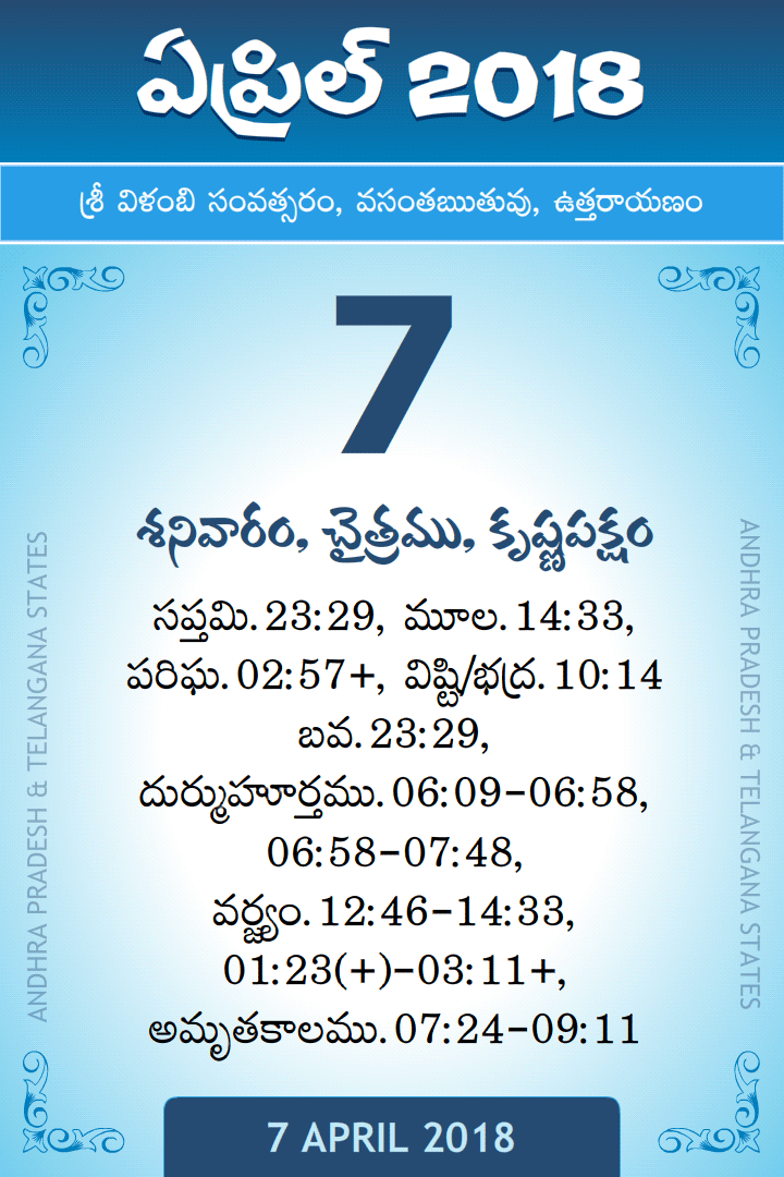 7 April 2018 Telugu Calendar