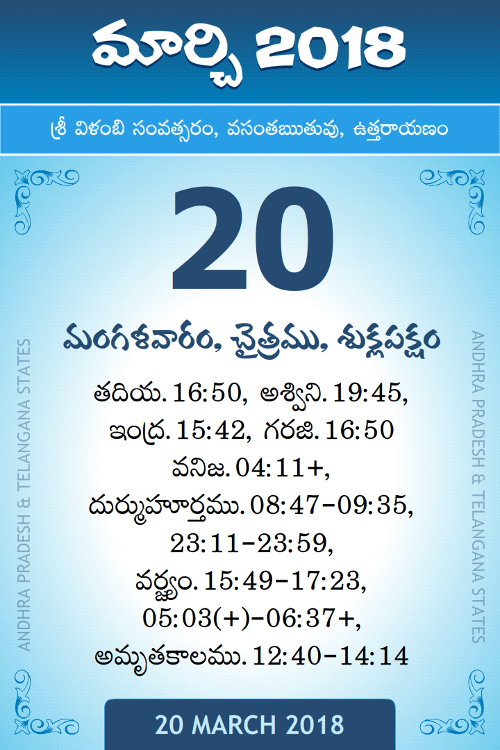 20 March 2018 Telugu Calendar