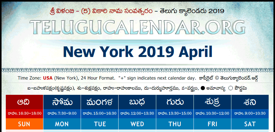 Telugu Calendar 2019 April