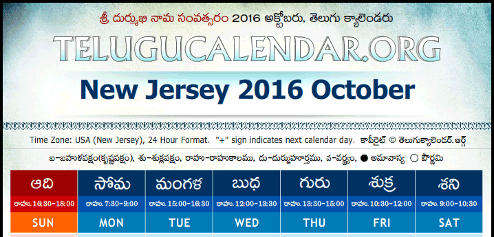 Telugu Calendar 2016 October