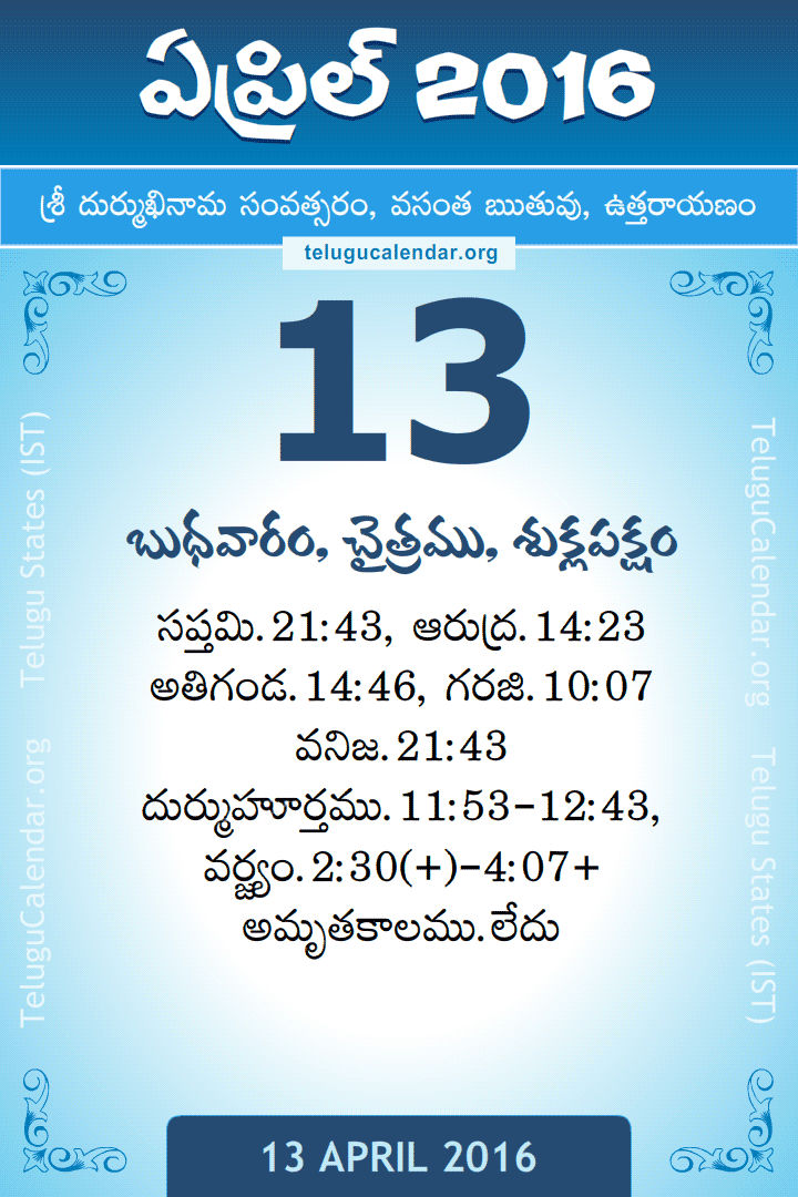 13 April 2016 Telugu Calendar
