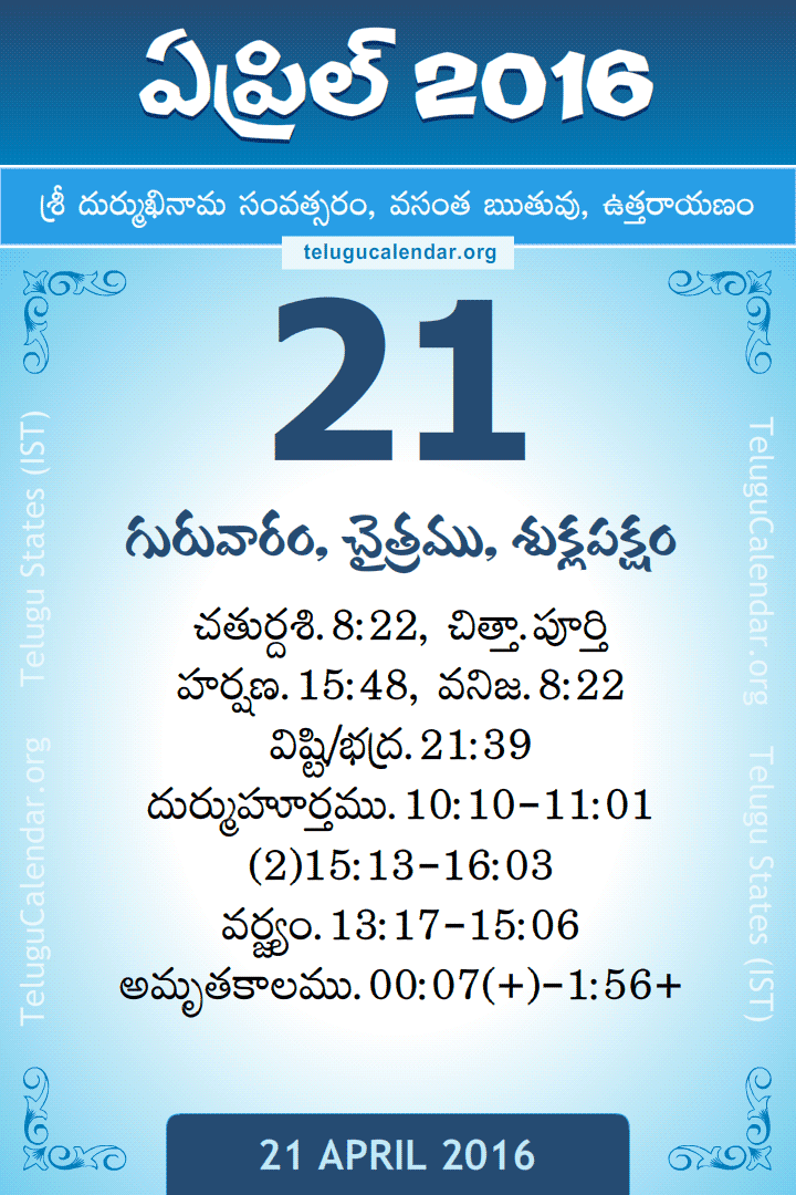 21 April 2016 Telugu Calendar
