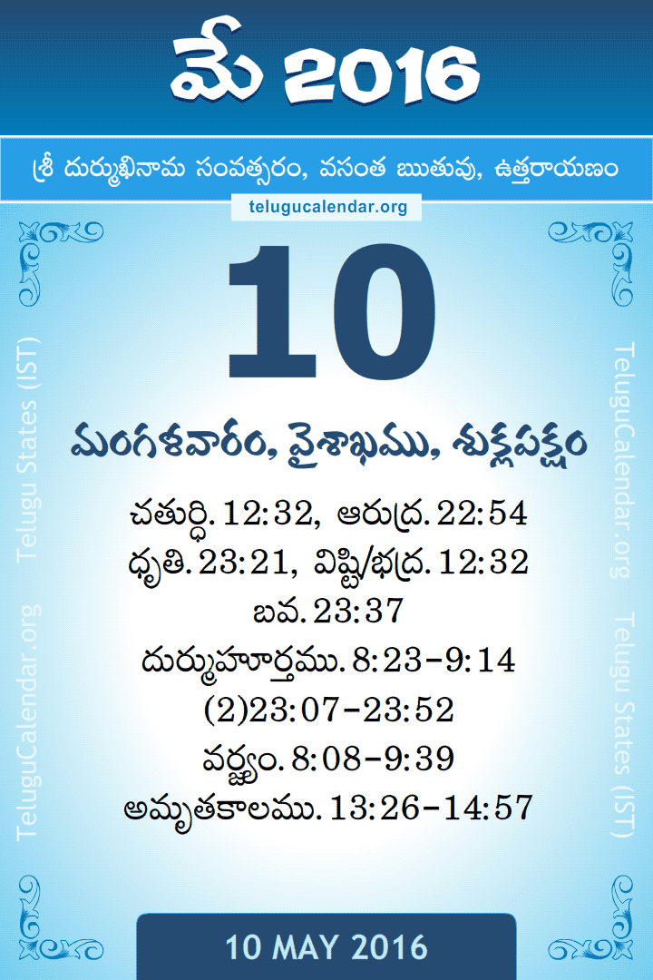 10 May 2016 Telugu Calendar