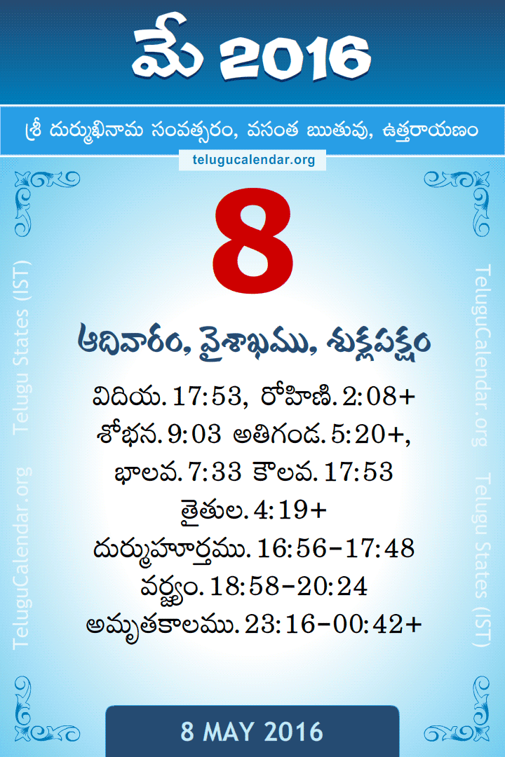 8 May 2016 Telugu Calendar