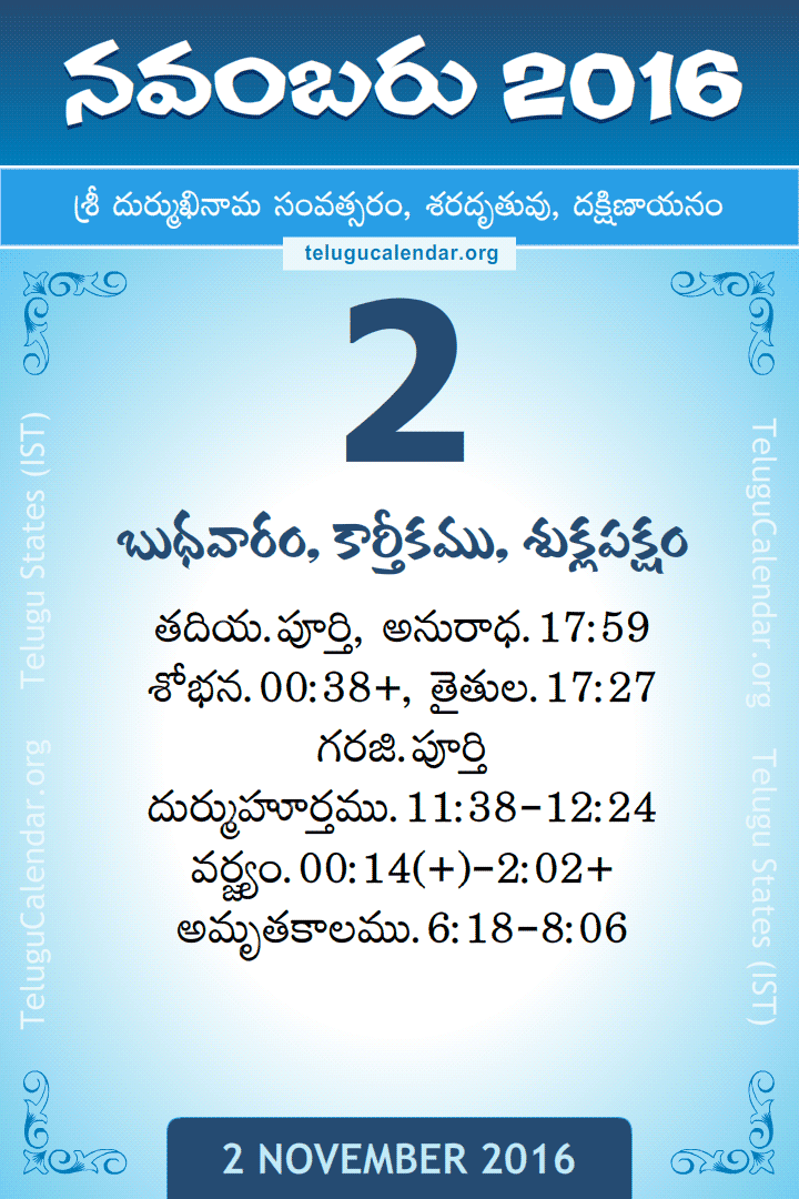 2 November 2016 Telugu Calendar