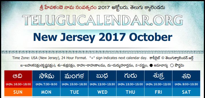 Telugu Calendar 2017 October