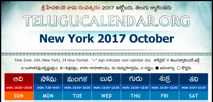 Telugu Calendar 2017 October