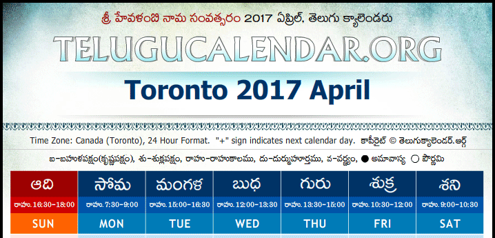 Telugu Calendar 2017 April