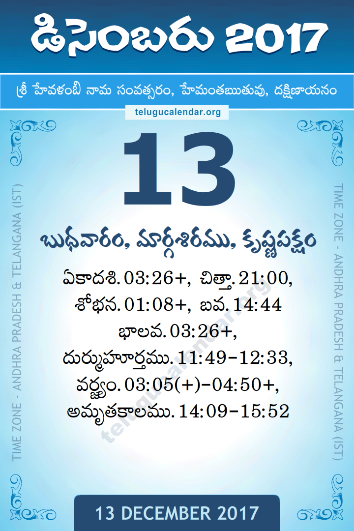 13 December 2017 Telugu Calendar