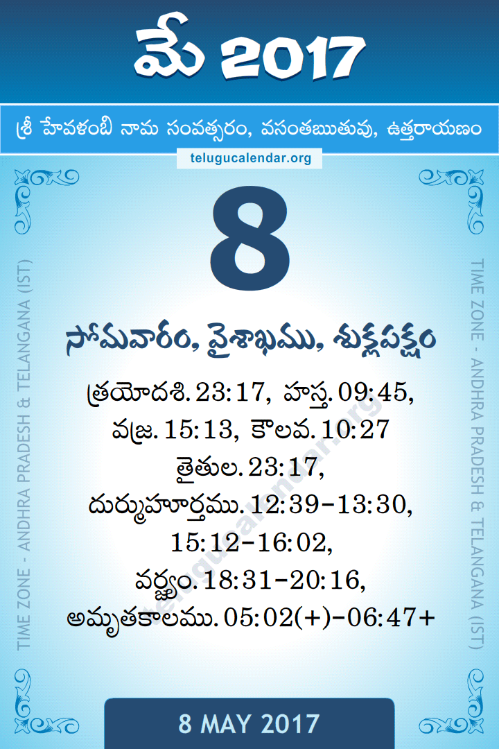 8 May 2017 Telugu Calendar