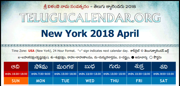 Telugu Calendar 2018 April