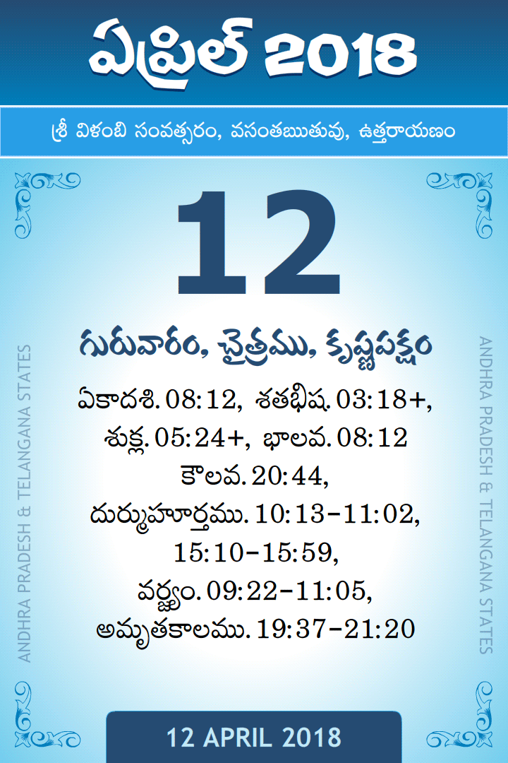 12 April 2018 Telugu Calendar
