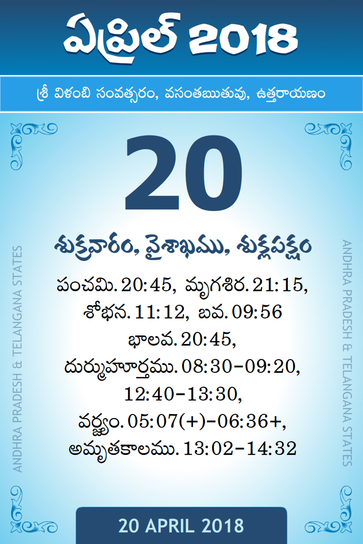 20 April 2018 Telugu Calendar