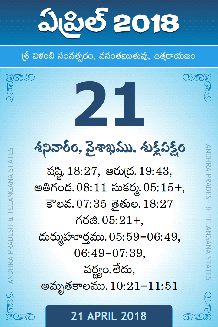 21 April 2018 Telugu Calendar