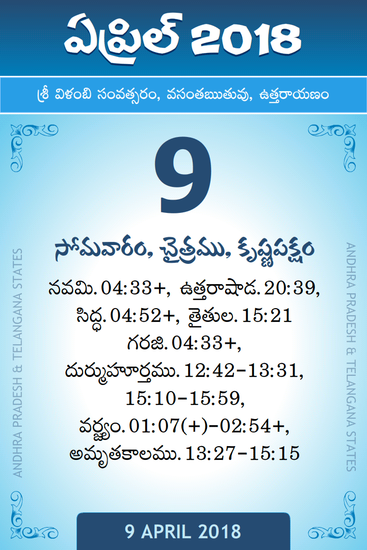 9 April 2018 Telugu Calendar