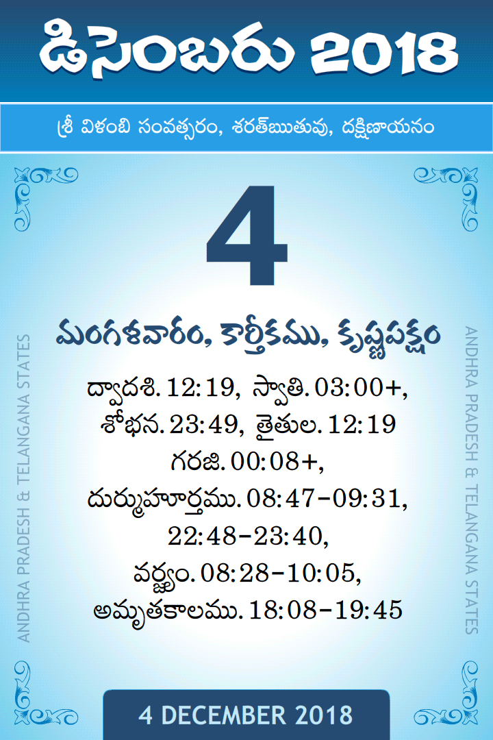 4 December 2018 Telugu Calendar