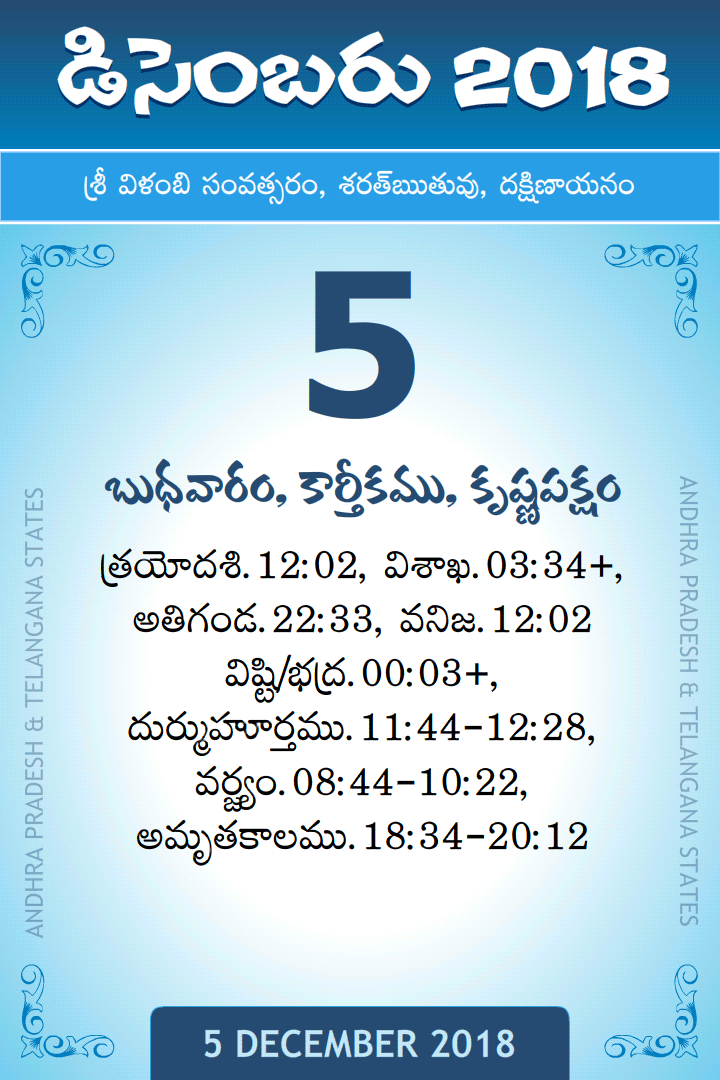 5 December 2018 Telugu Calendar