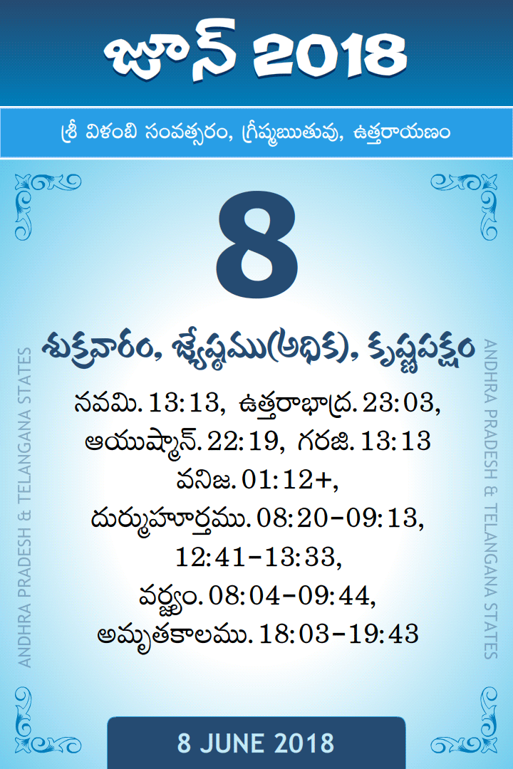 8 June 2018 Telugu Calendar