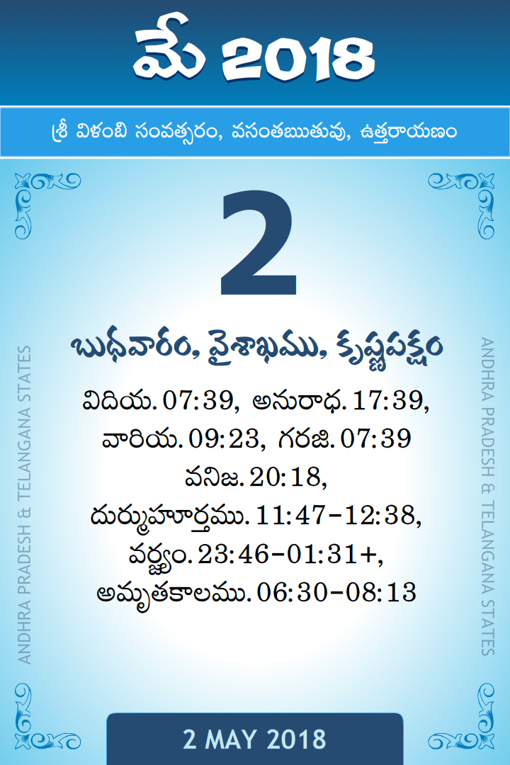 2 May 2018 Telugu Calendar