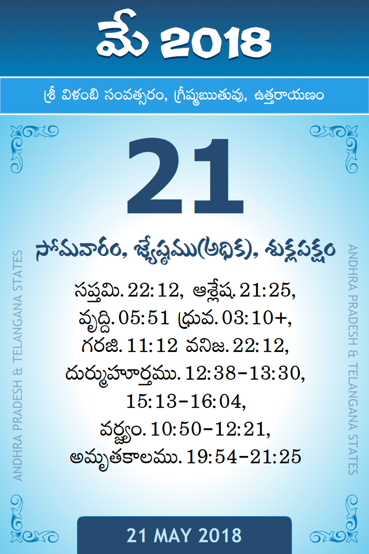 21 May 2018 Telugu Calendar