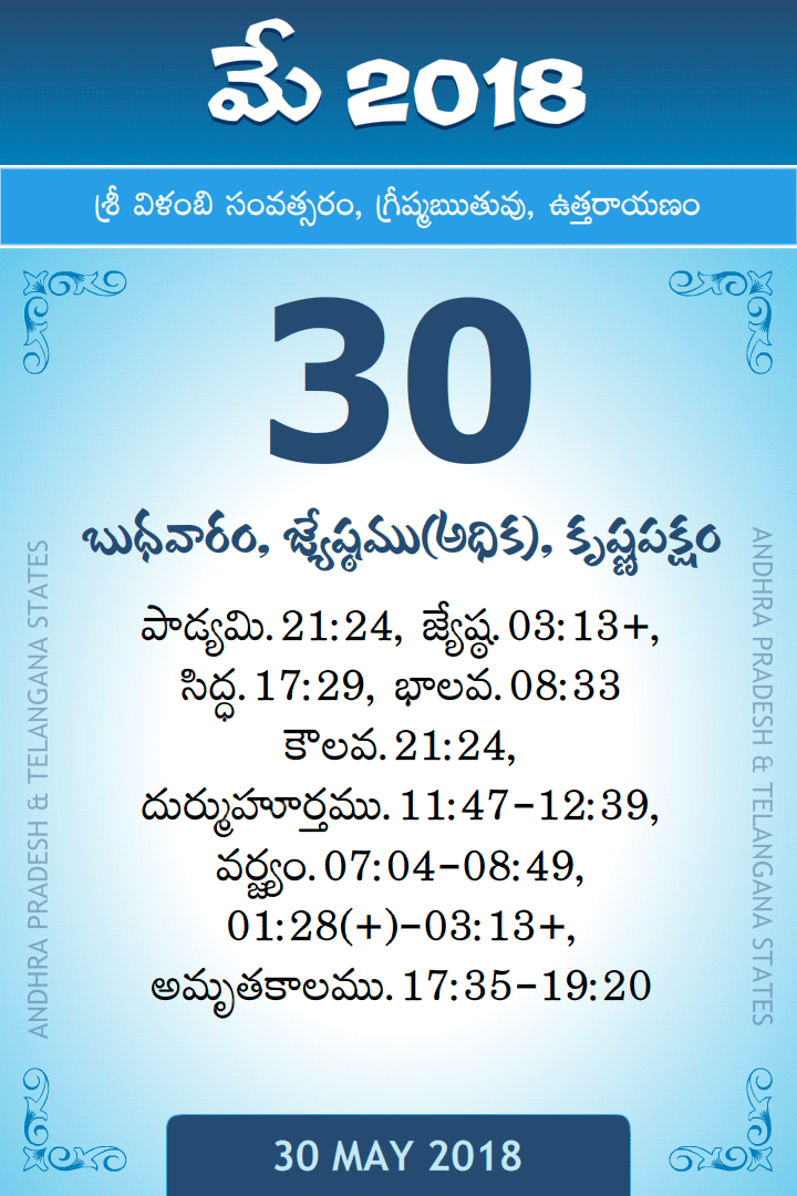 30 May 2018 Telugu Calendar