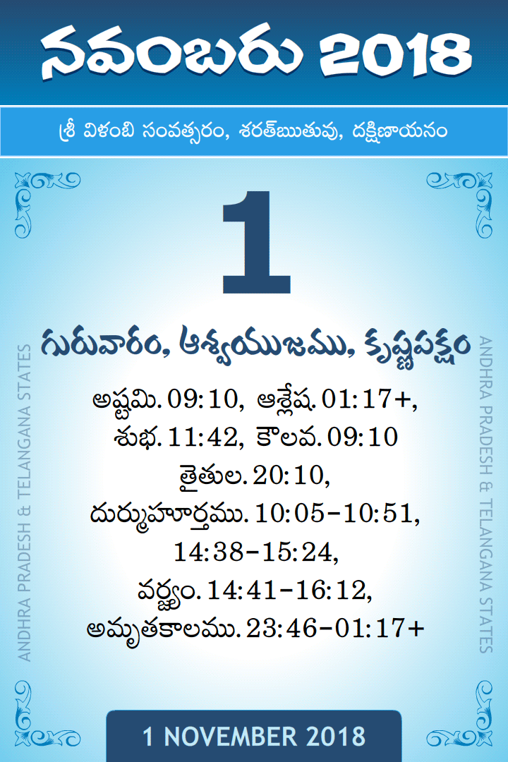 1 November 2018 Telugu Calendar