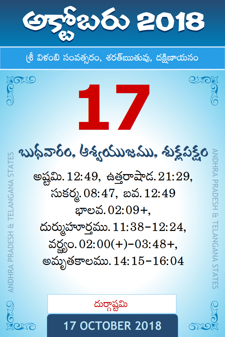 17 October 2018 Telugu Calendar