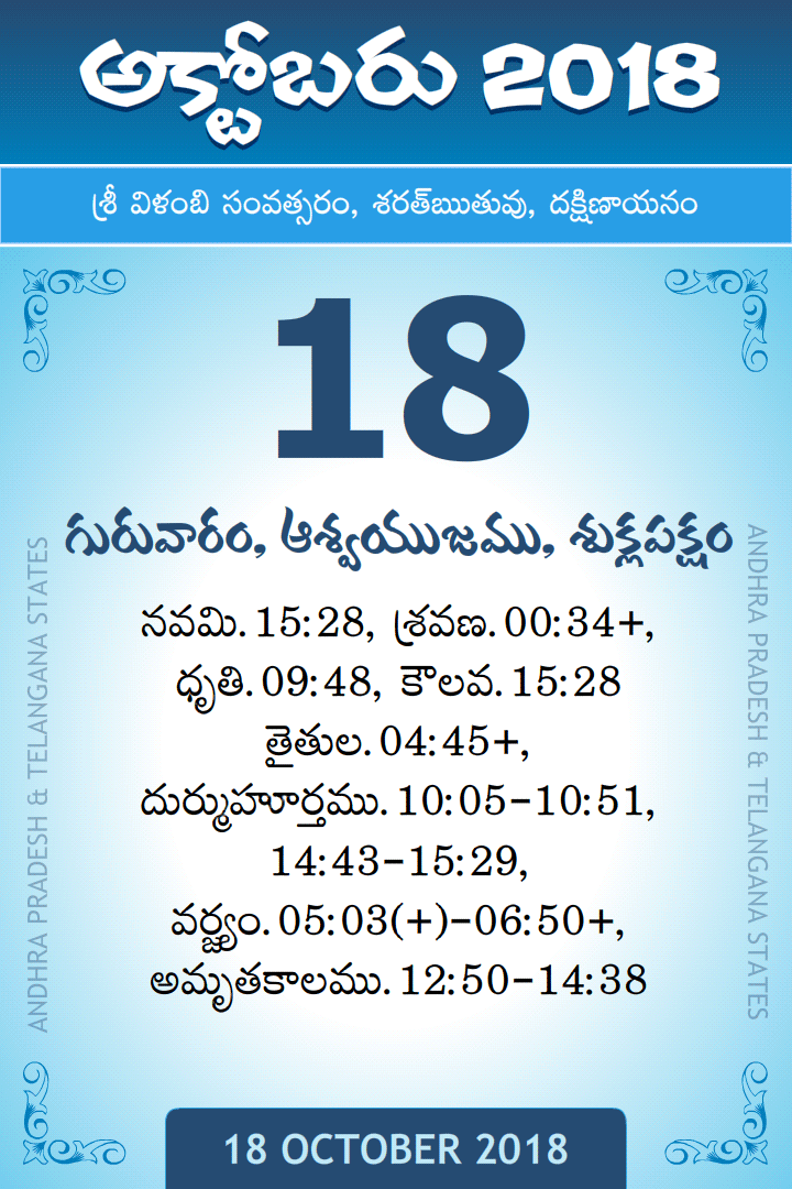 18 October 2018 Telugu Calendar