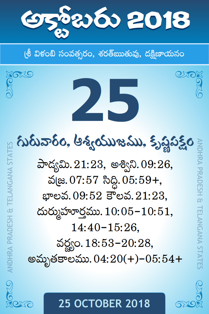 25 October 2018 Telugu Calendar