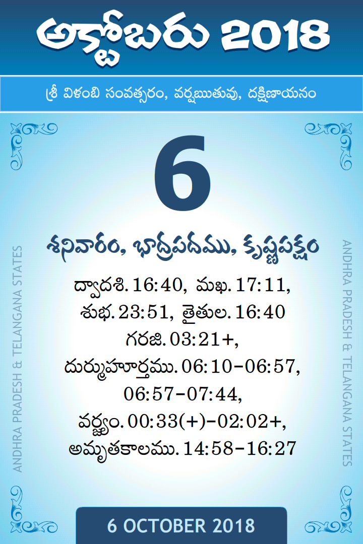6 October 2018 Telugu Calendar