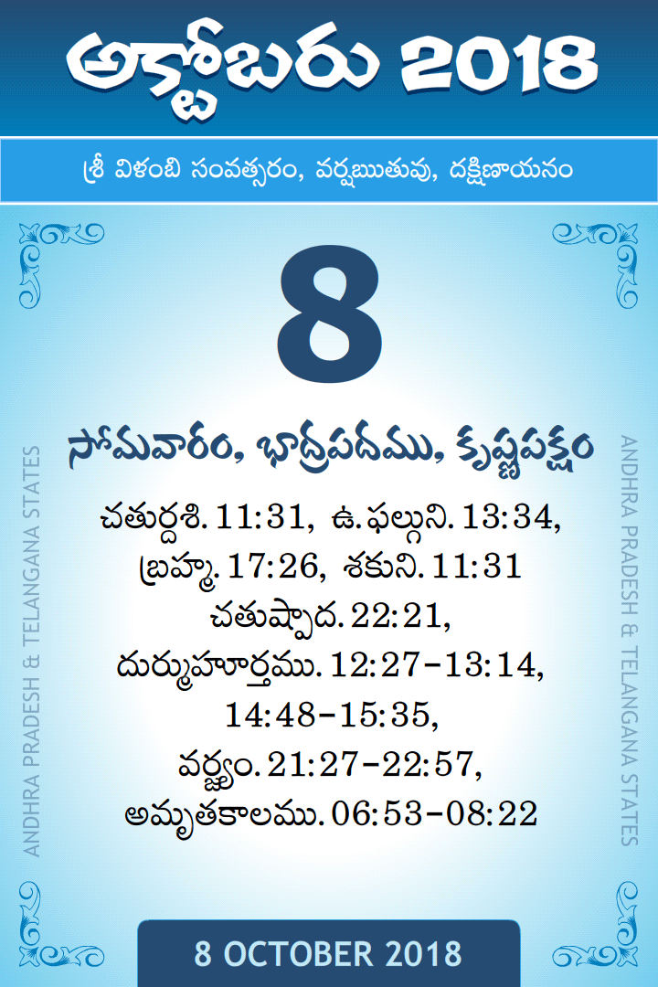 8 October 2018 Telugu Calendar