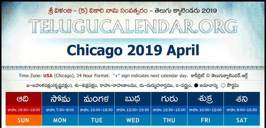 Telugu Calendar 2019 April