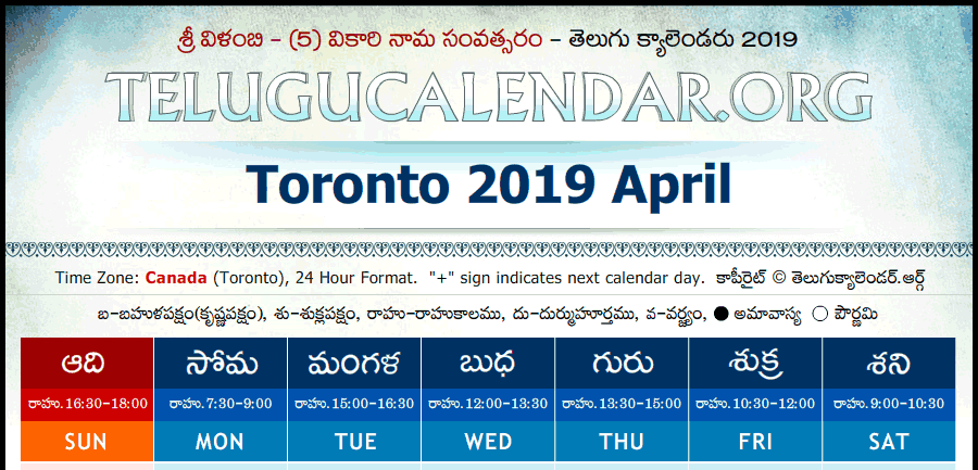 Telugu Calendar 2019 April