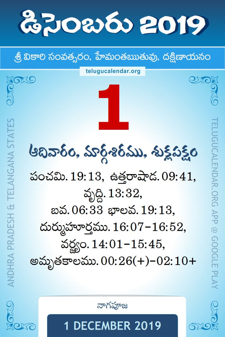 1 December 2019 Telugu Calendar