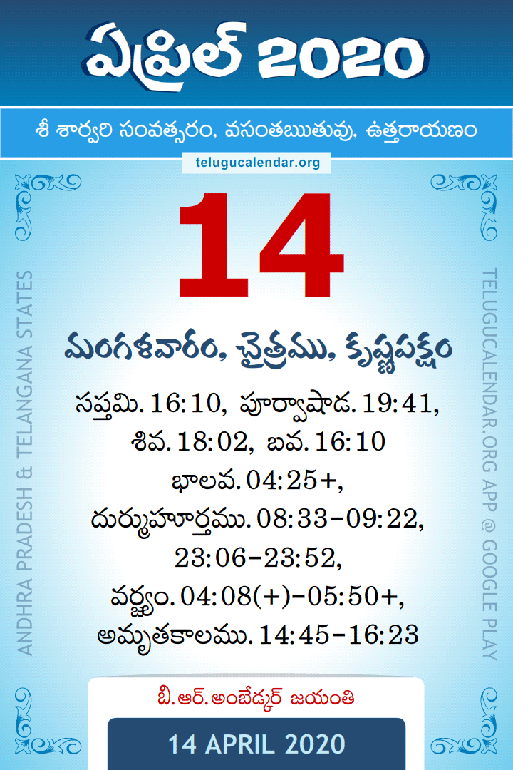 14 April 2020 Telugu Calendar
