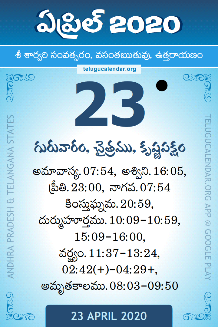 23 April 2020 Telugu Calendar