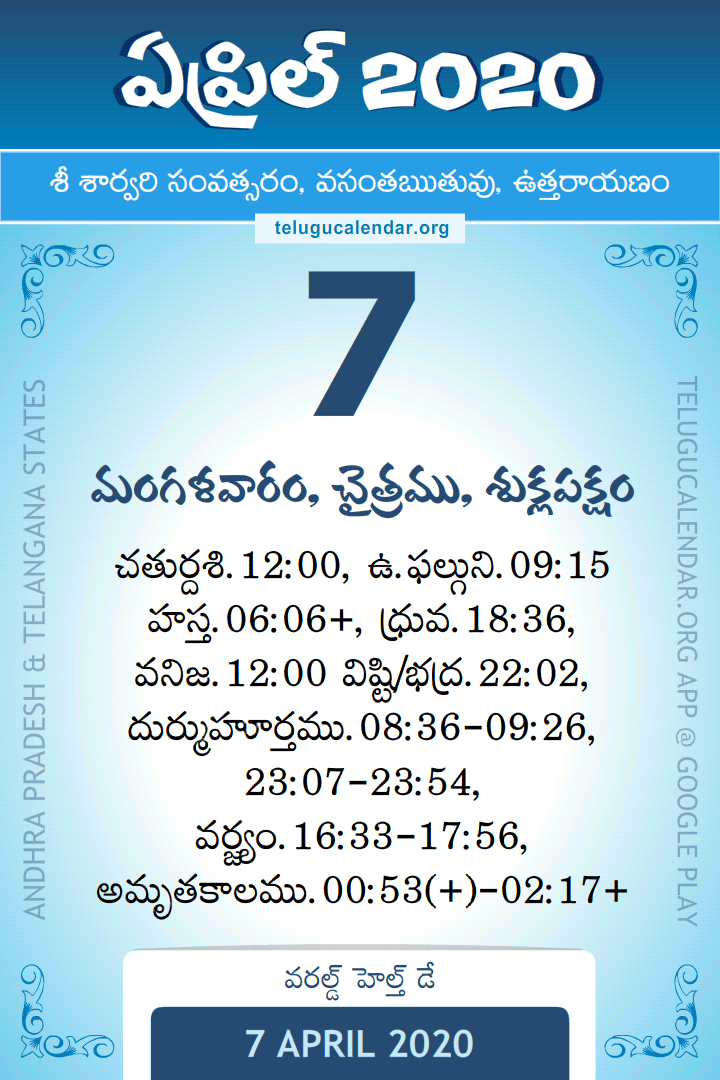7 April 2020 Telugu Calendar