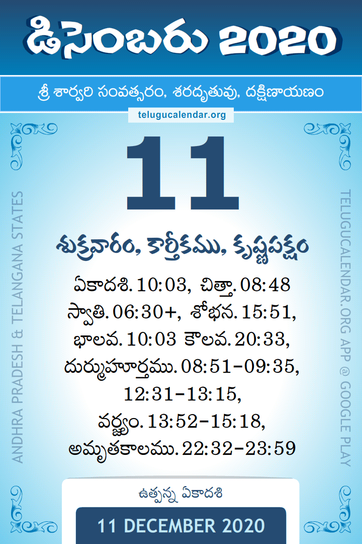 11 December 2020 Telugu Calendar