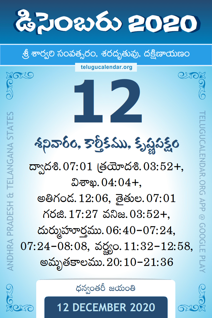 12 December 2020 Telugu Calendar