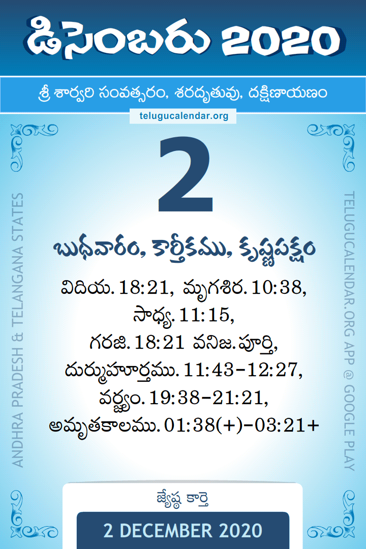 2 December 2020 Telugu Calendar