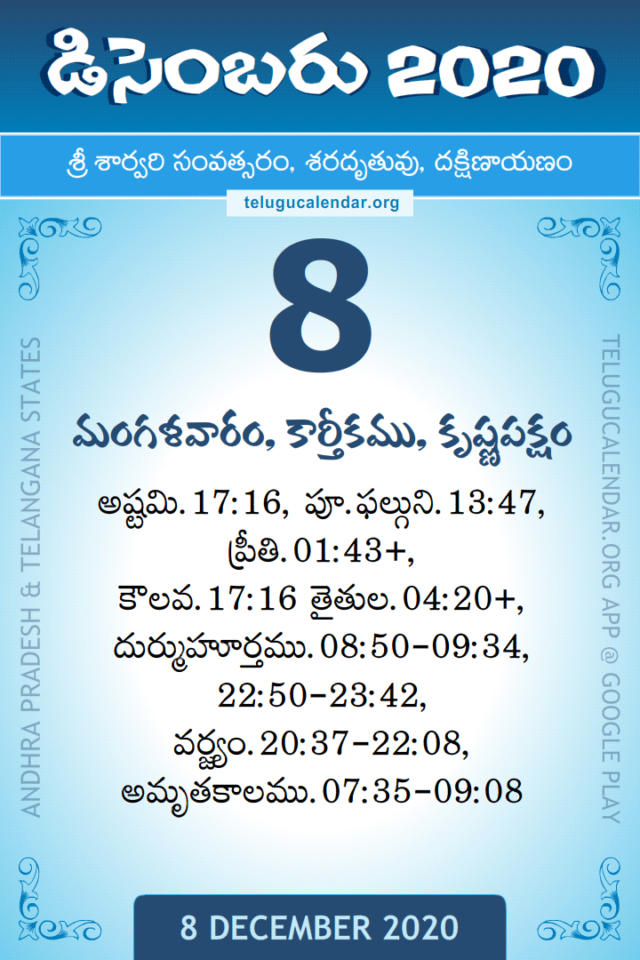 8 December 2020 Telugu Calendar