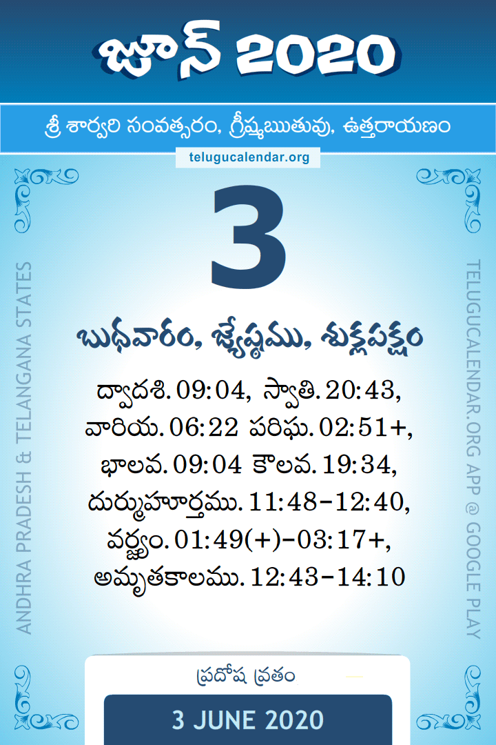 3 June 2020 Telugu Calendar