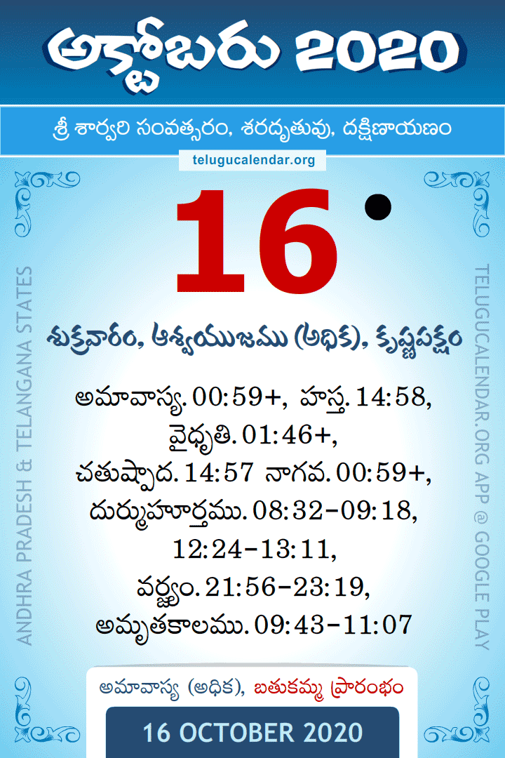 16 October 2020 Telugu Calendar