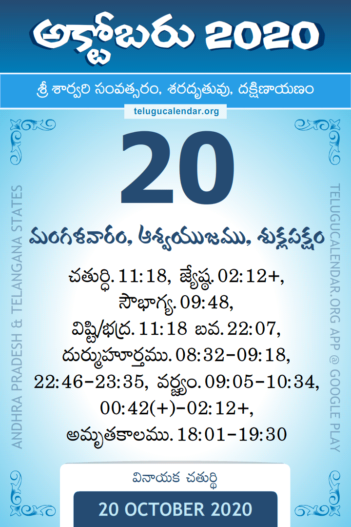 20 October 2020 Telugu Calendar