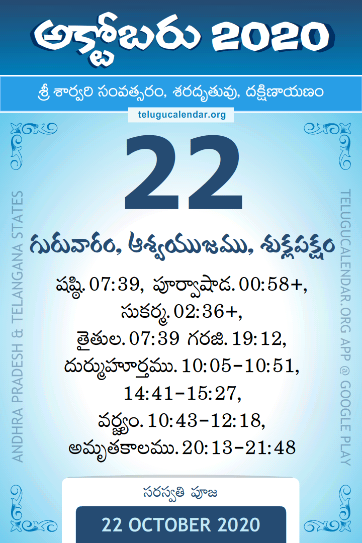 22 October 2020 Telugu Calendar