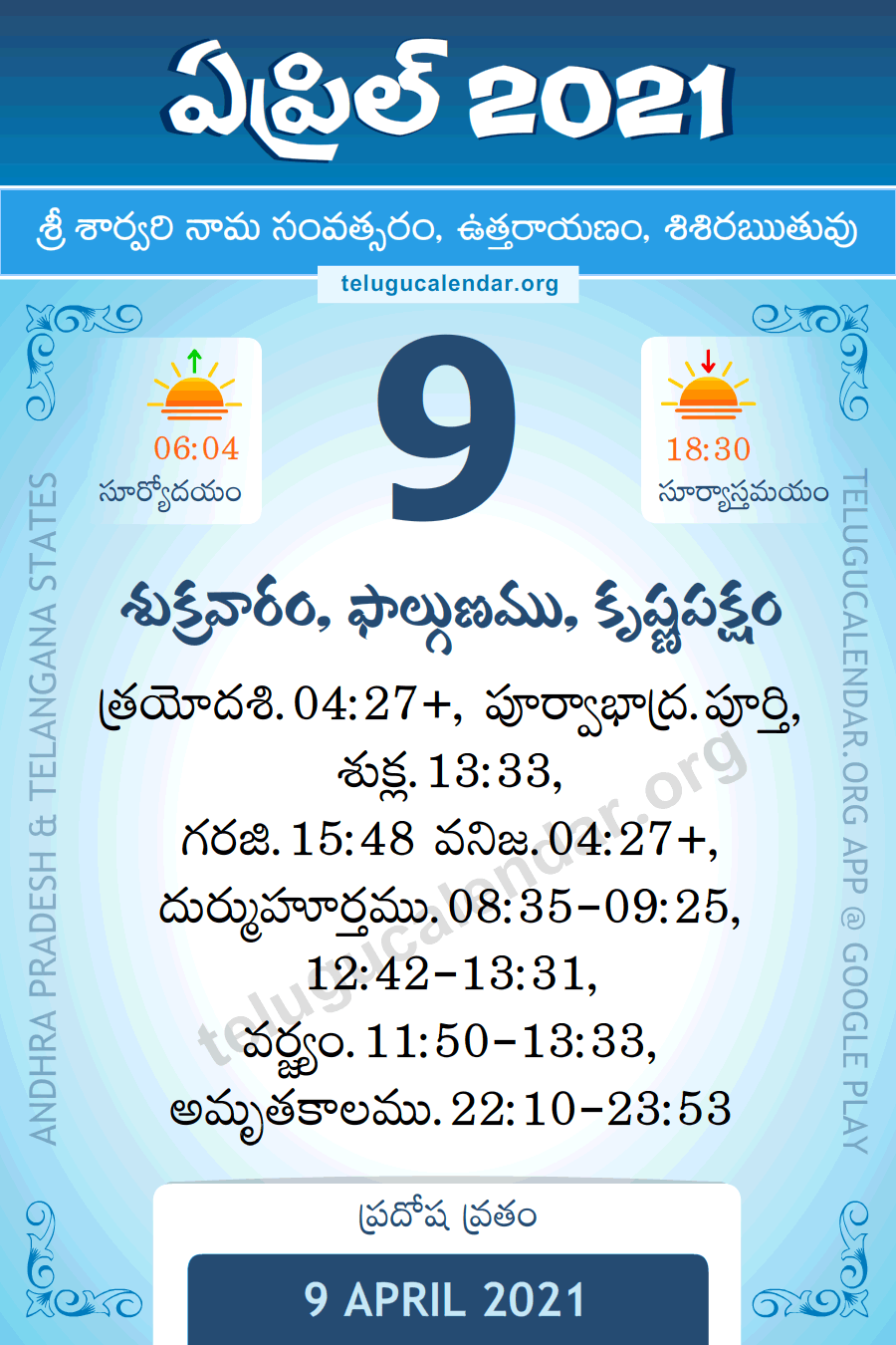 9 April 2021 Panchangam in Telugu