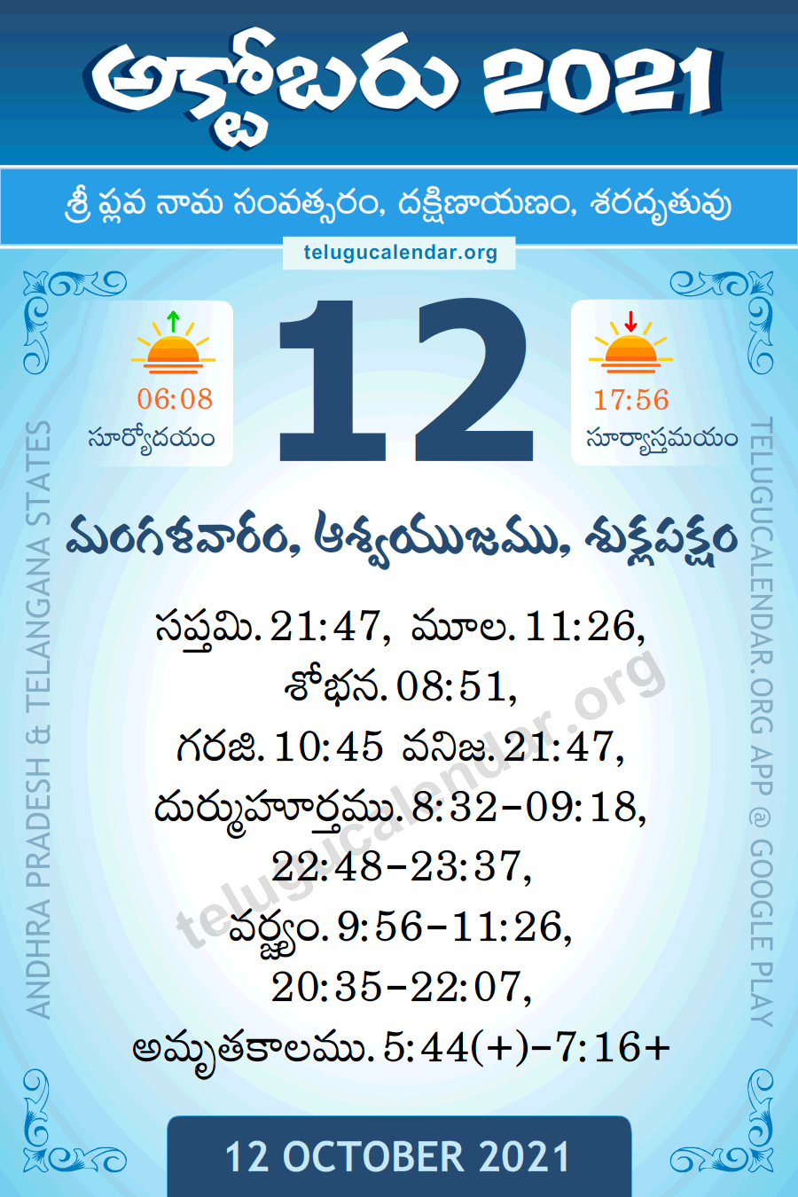 12 October 2021 Panchangam in Telugu