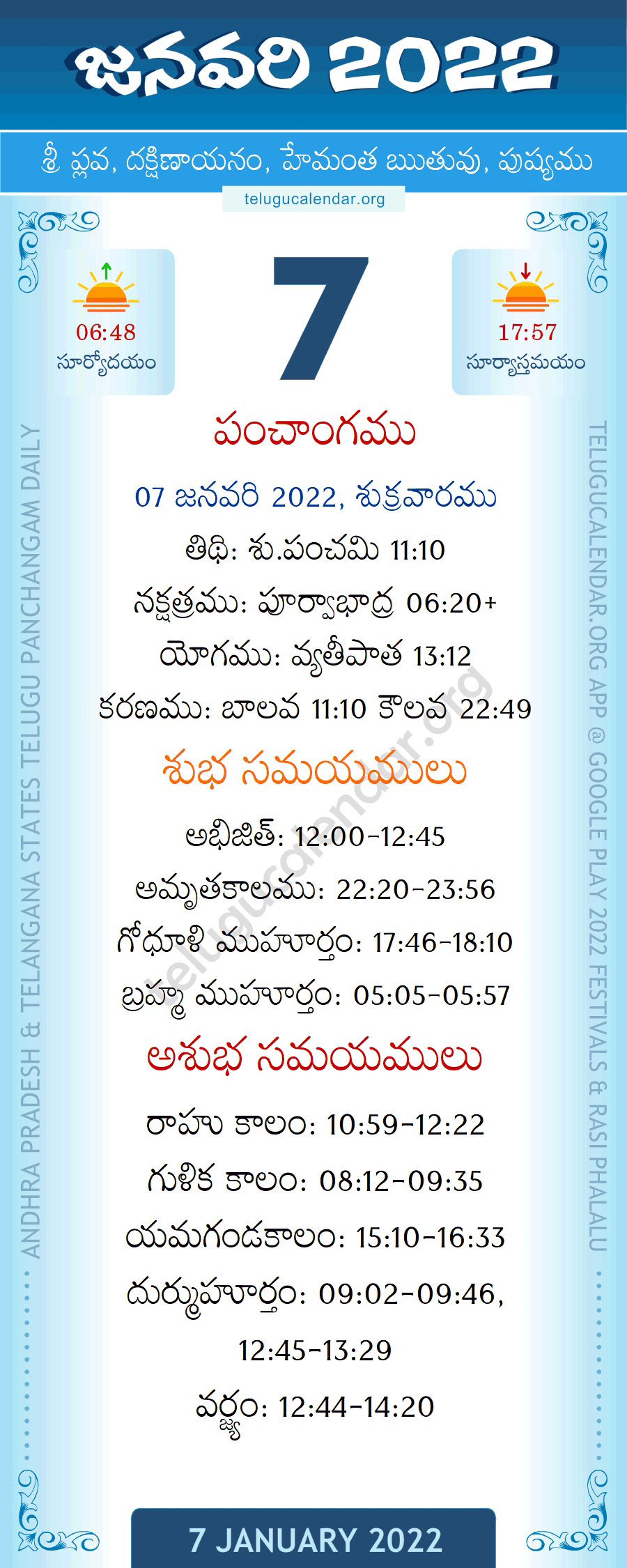 7 January 2022 Panchangam in Telugu