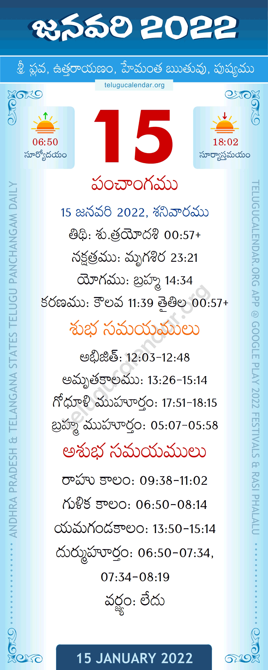 15 January 2022 Panchangam in Telugu